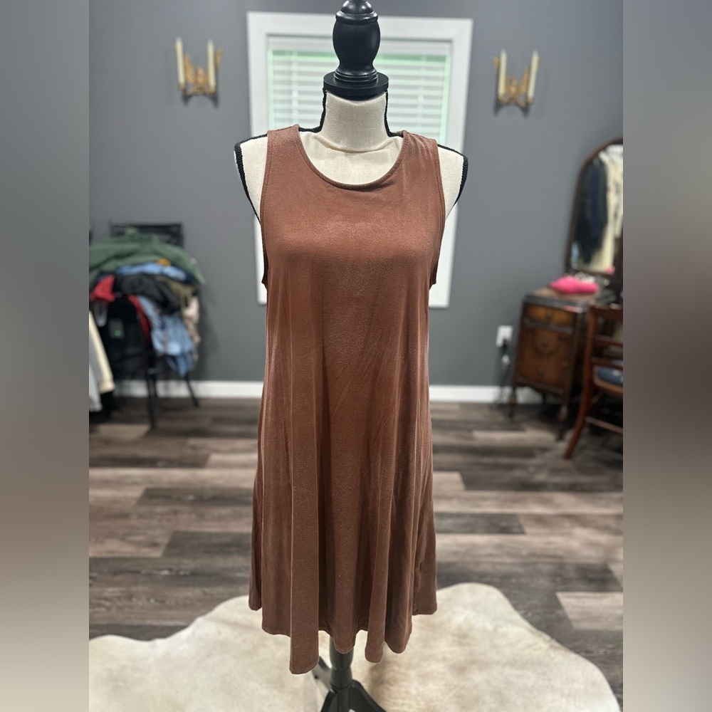 Quince Women Tencel Jersey Loose Dress Brown Basic Sleeveless Chocolate Large